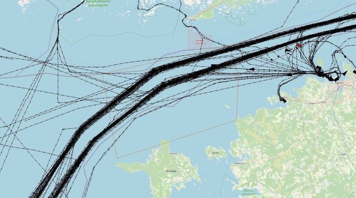 Kaart, kus merealal on toodud liiklus laevateel