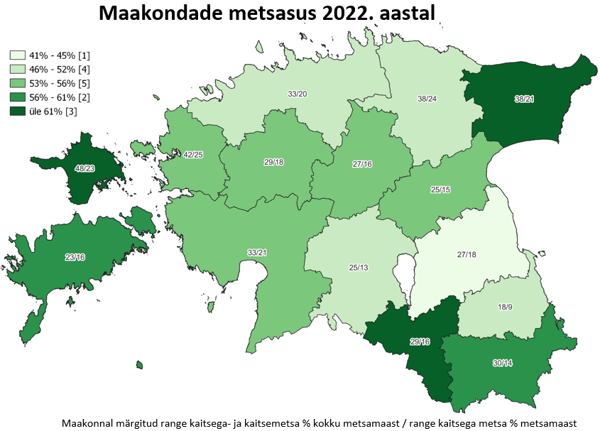 Maakondade metsasuse kaart 2022