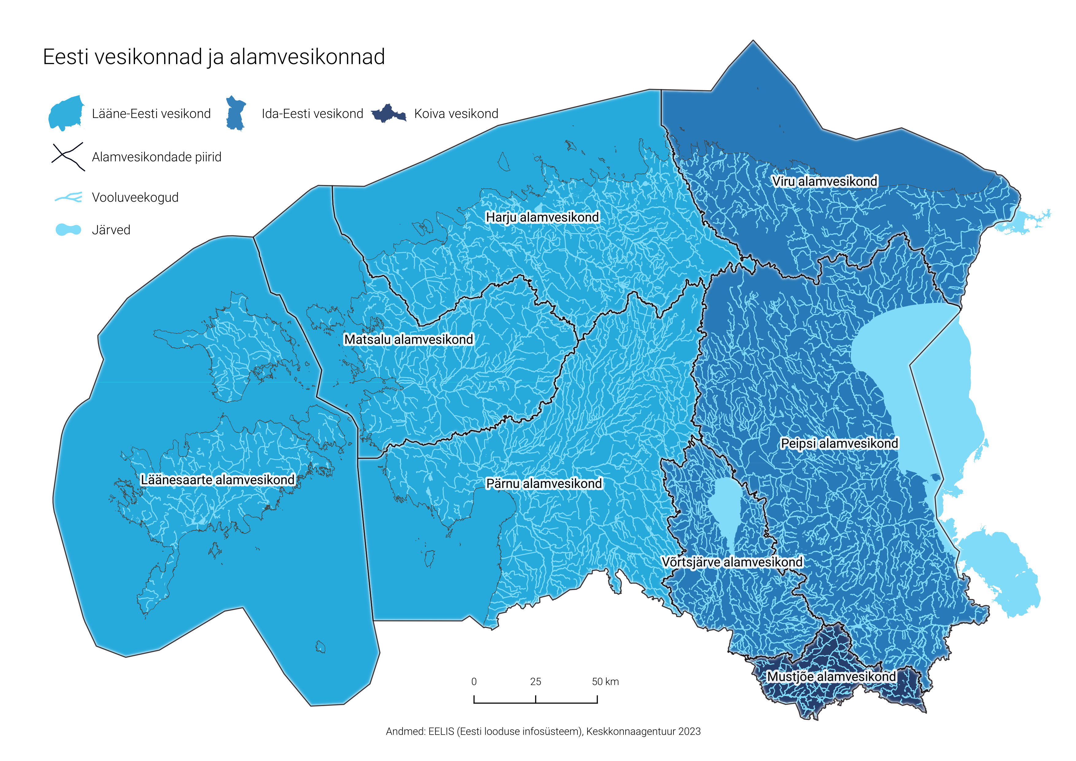 Eesti vesikonnad ja alamvesikonnad. 